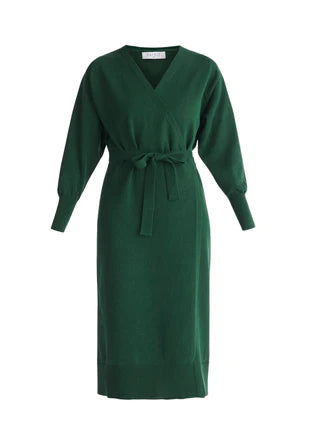 VESTIDO CRUZADO DE PUNTO VERDE OSCURO